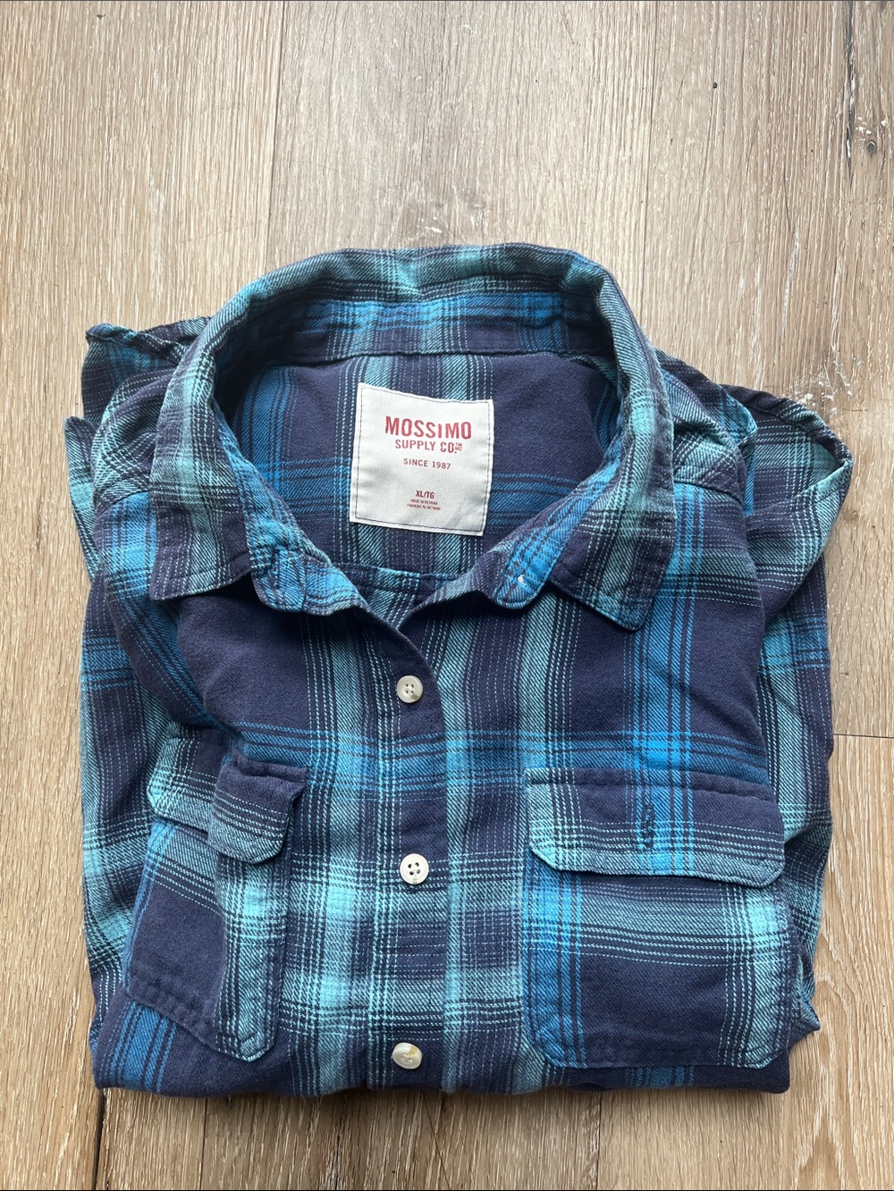 Mossimo Blue and Teal Plaid Button-Down Shirt